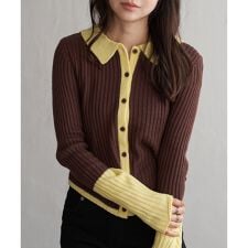 ヴァンスエクスチェンジ(VENCE EXCHANGE)のバルキー7G配色ポロカーディガン