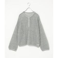 メッシュ編みヘンリーネックプルオーバー