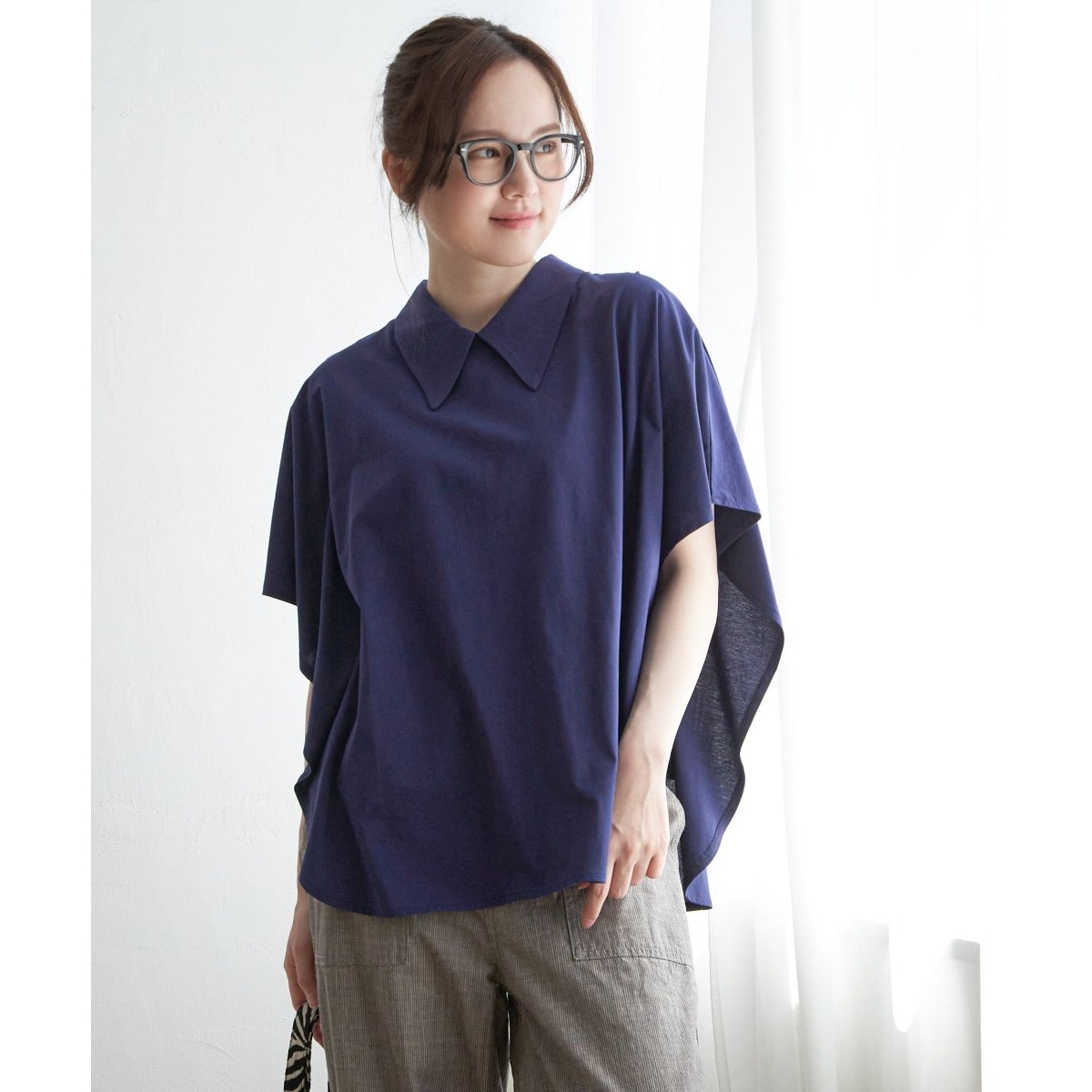 シルケット襟付きプルオーバー