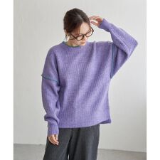 配色ステッチ畦ニットプルオーバー