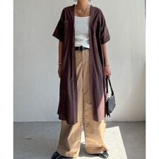 ダブルポケットVネックシャツワンピース