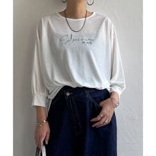 シアーロゴ刺繍7分袖Tシャツ