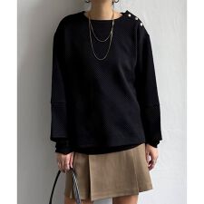 幾何学ジャカード袖パフプルオーバー