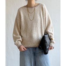 ラメノットヤーン配色ニットプルオーバー