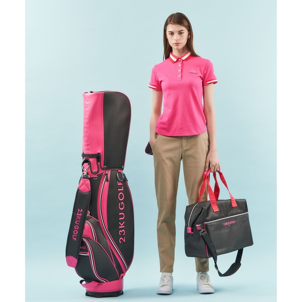 WOMEN】合皮×デニム調キャディバッグ 他と被らない 大人ピンクが初登場