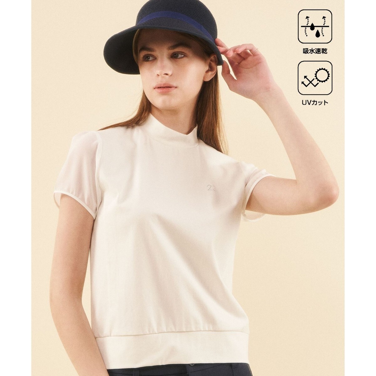 23区GOLF｜【WOMEN】【吸水速乾/UVケア】シアー袖 モックネック