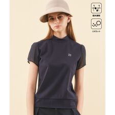 【WOMEN】【吸水速乾/UVケア】シアー袖 モックネックシャツ