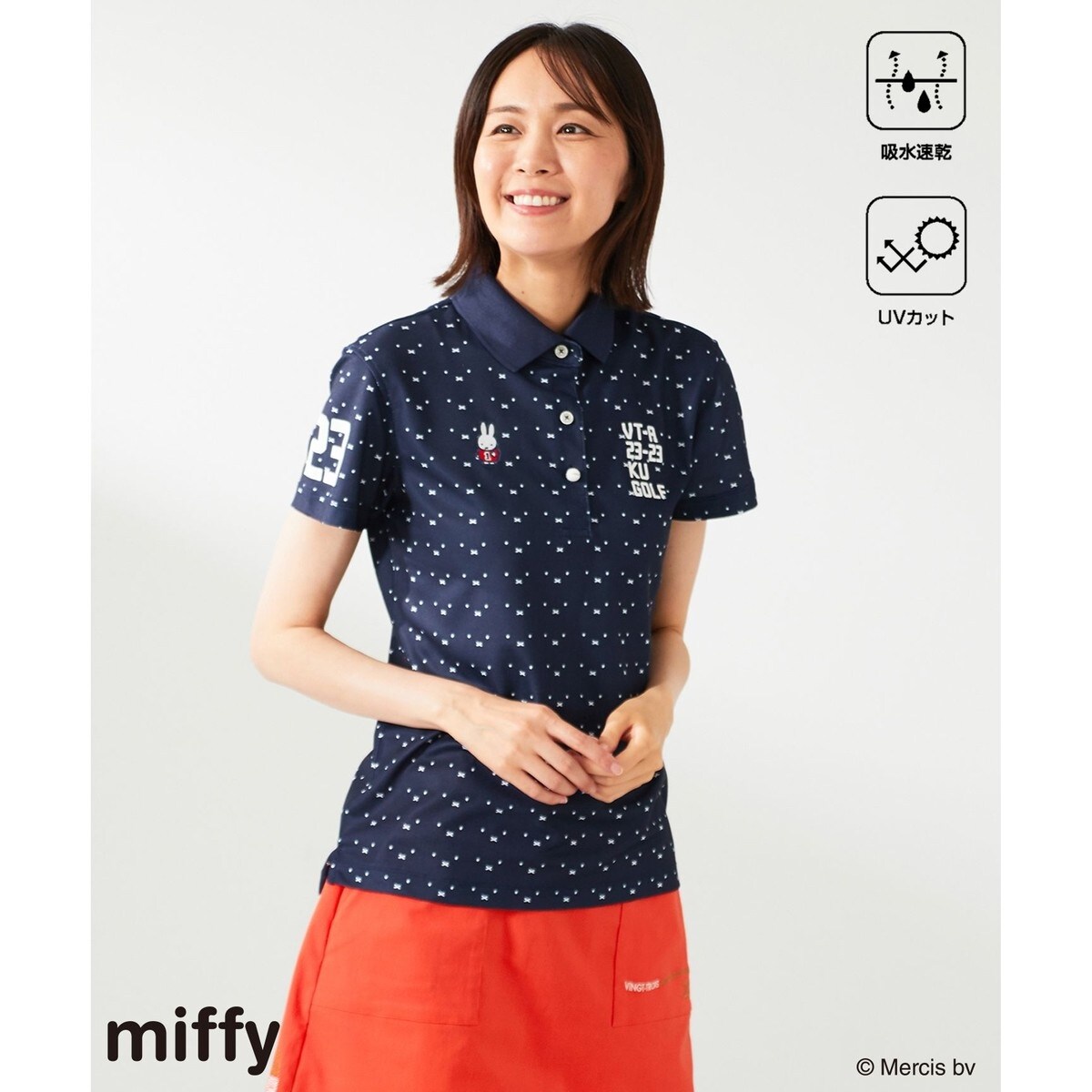 【WOMEN】【吸水速乾/UVカット】ミッフィーフェイスポロシャツ WOMEN】【吸水速乾/UVカット】ミッフィーフェイスポロシャツ