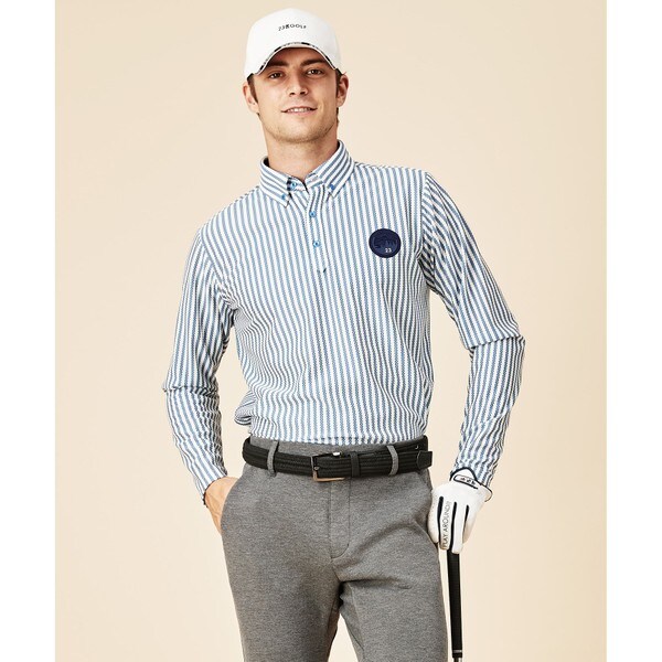 【祝開店！大放出セール開催中】 MEN】後染PEストライプ 長袖ポロシャツ | 23区GOLF レディースウェア