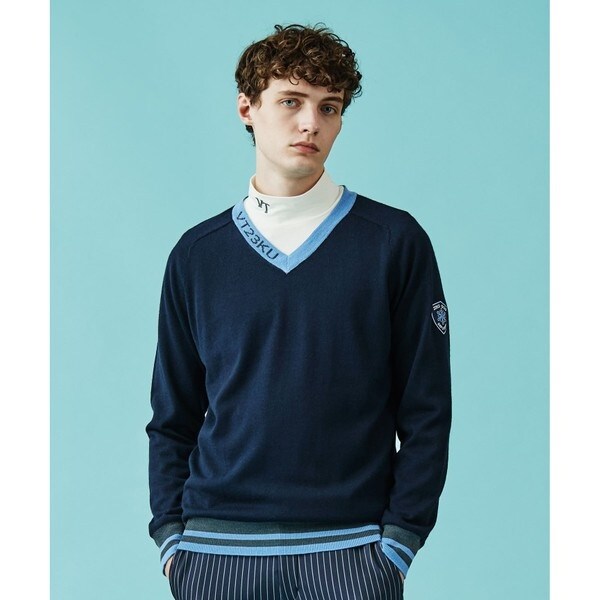 新品【23区GOLF】　裏地付きVネックニット　プルオーバー　セーター　LL MEN】【手洗い可】裏地付き Vネックニット | 23区GOLF(23KUGOLF