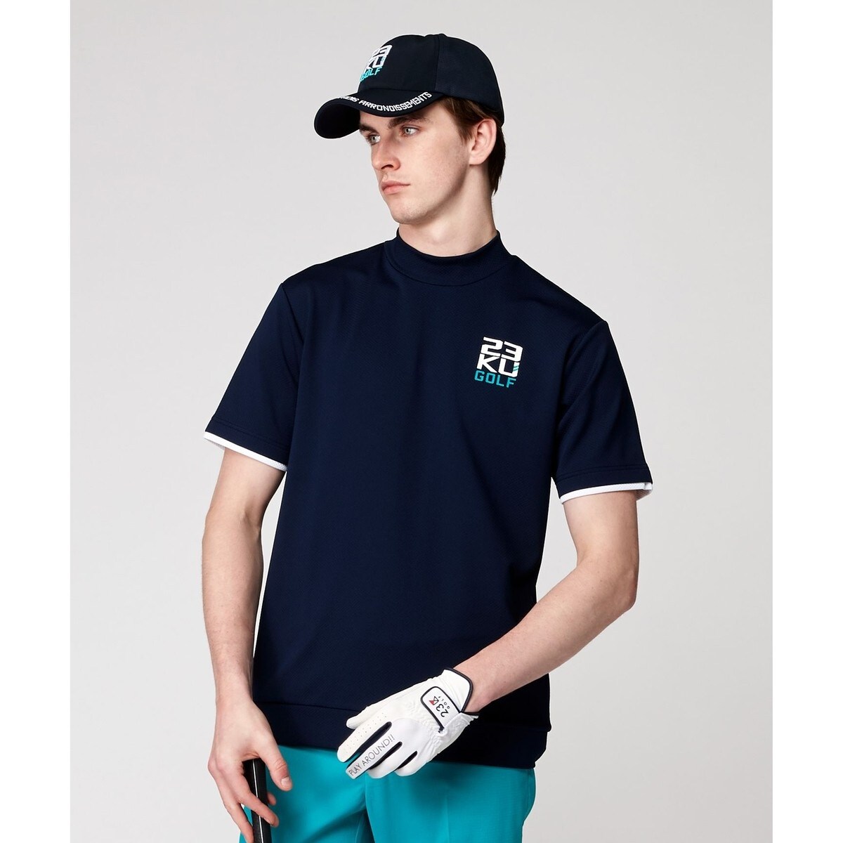 【MEN】【吸水速乾/UVケア】ＹＥＬＬ柄ジャガード モックネック 23区GOLF｜【MEN】【吸水速乾/UVケア】YELL柄ジャガード モック