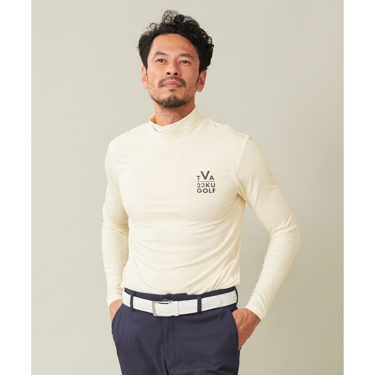 23区GOLF ストレッチスムース　モックネックシャツ　ベージュ/L MEN】ストレッチ裏フリース モックネックシャツ | 23区GOLF
