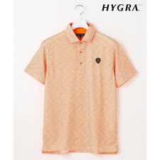【MEN】「HYGRA」幾何柄清涼ポロシャツ　接触冷感　UVケア　吸水速乾　総柄　高機能素材