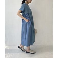 シンプル切替半袖ワンピ