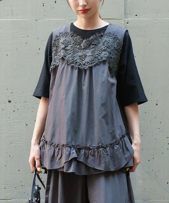 as know as olaca ピロピロモチーブラウス　黒 アズ ノゥ アズ オオラカ(AS KNOW AS olaca) レディース