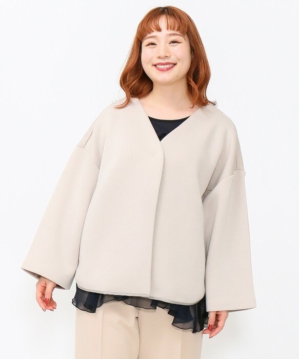 未使用◎アズノウアズオオラカ／軽やかコットンシルク フリルブラウス カーディガン 大きいサイズ】美しのライトアウター | アズノゥアズオオラカ(AS KNOW