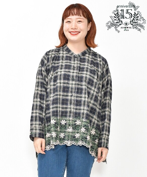大きいサイズ】チェックに花刺繍満足SH | アズノゥアズ
