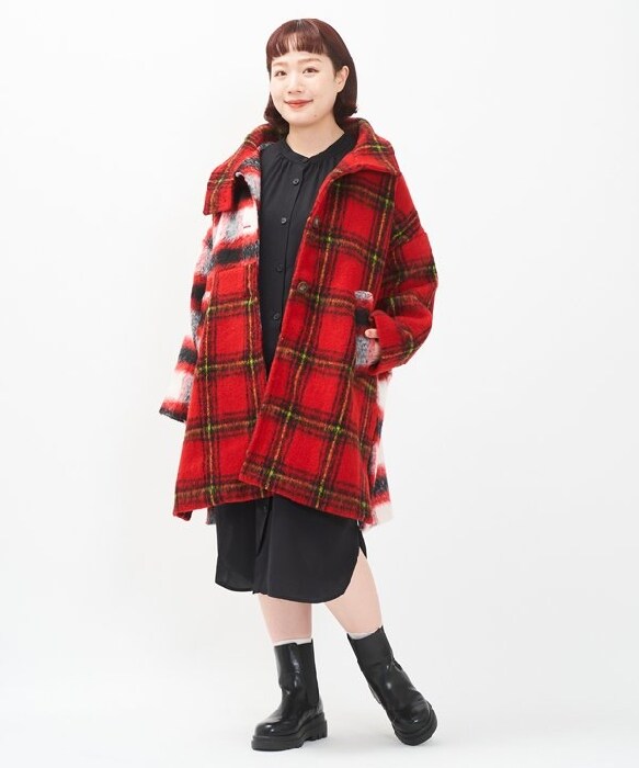 新品未使用　AS KNOW AS olaca シャギーＣＨＫ立衿コート 楽天市場】【大きいサイズ】シャギーCHK立衿コート／アズノゥアズ