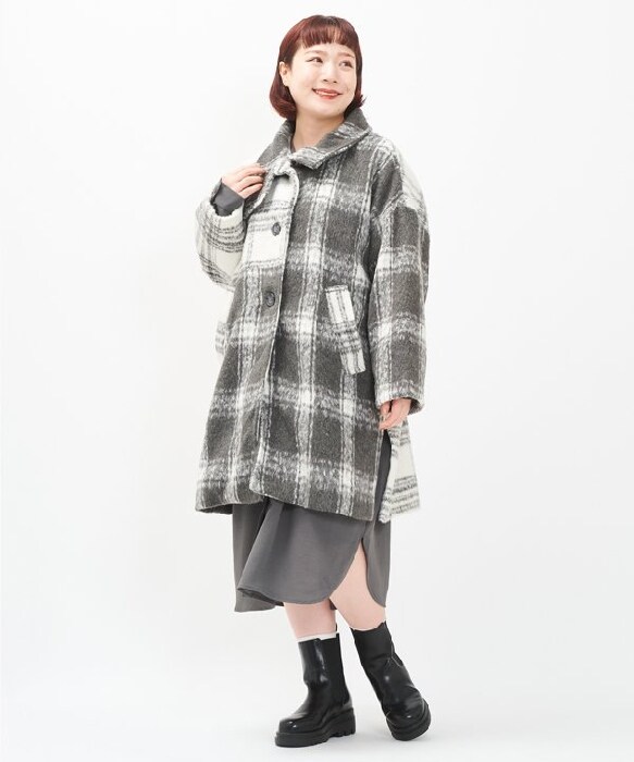 新品未使用　AS KNOW AS olaca シャギーＣＨＫ立衿コート 大きいサイズ】シャギーCHK立衿コート | アズノゥアズオオラカ(AS