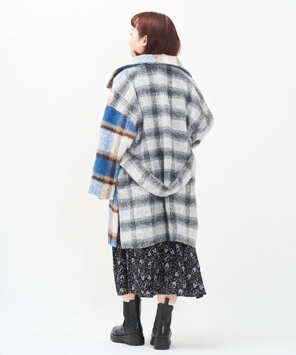 大きいサイズ】シャギーCHK立衿コート | アズノゥアズオオラカ(AS