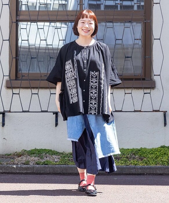 アズノゥアズオオラカ リネンとコットンの柔らかニット　ネイビー 大きいサイズ 大きいサイズ】ニューチェックMIXSK | アズノゥアズ