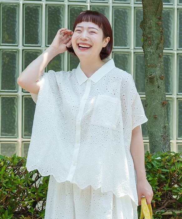 アズノゥアズ オオラカ 花柄 カットワーク 刺繍 シャツ ブラウス