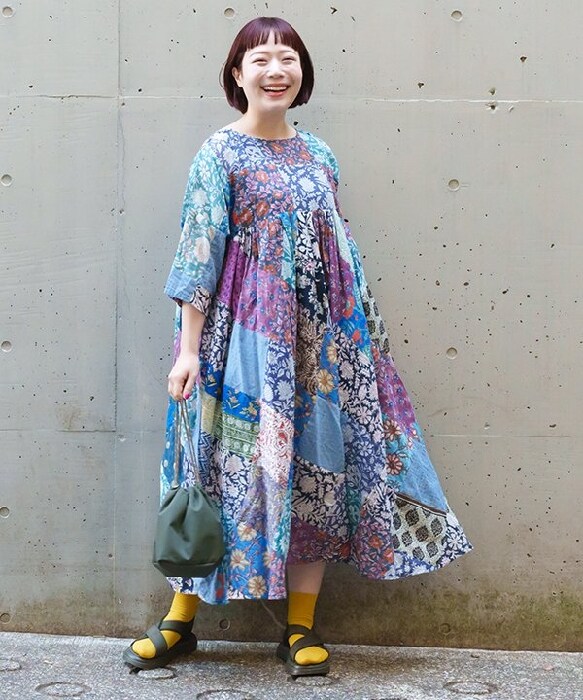 アズノウアズオオラカ　柄メチャＭＩＸギャザＳＫ　AS KNOW AS olaca 大きいサイズ】柄メチャMIXギャザOP | アズノゥアズ