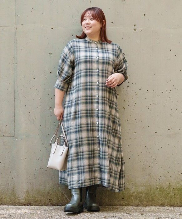 【新品タグ付き】アズノゥアズオオラカ　大きいサイズ　長袖チェックワンピース　3L 大きいサイズ】手の込んだチェックワンピ | アズノゥアズオオラカ(AS
