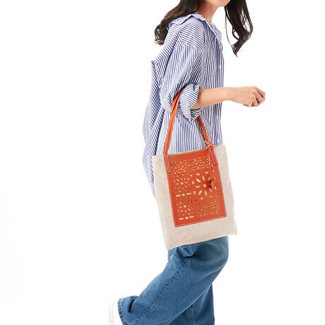 リネンカットワーク フラットトートバッグ | ゲンテン(genten  