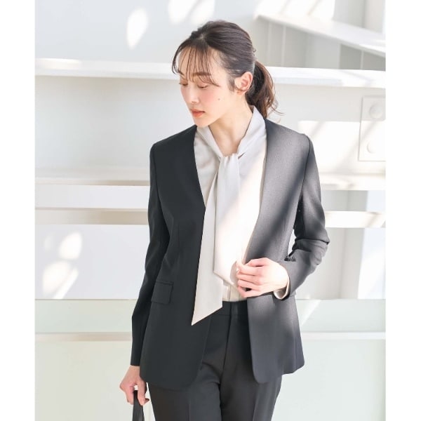 軽くて快適!】ウール混 ストレッチノーカラージャケット | アン 軽くて快適!】ウール混 ストレッチノーカラージャケット | アン