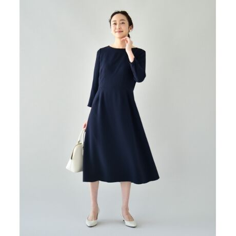 ママ的シーン＆フォーマルにも】フィット＆フレア きれいめワンピース 