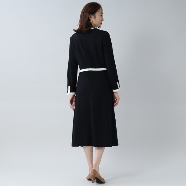 1枚で決まる】ウールジャージ 配色ワンピース＜通勤／学校行事