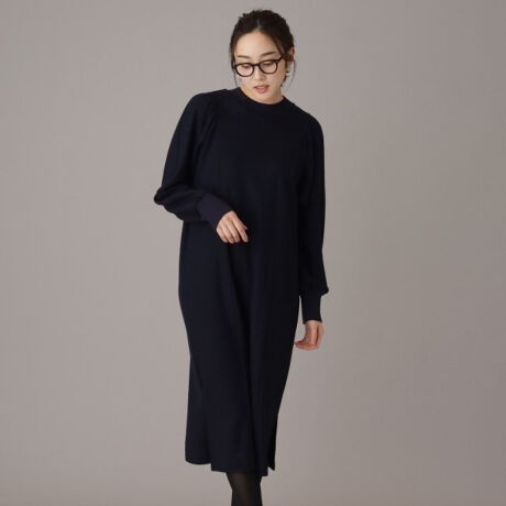 ラクに着られる】ウールジャージ 袖ボリュームワンピース＜洗える  