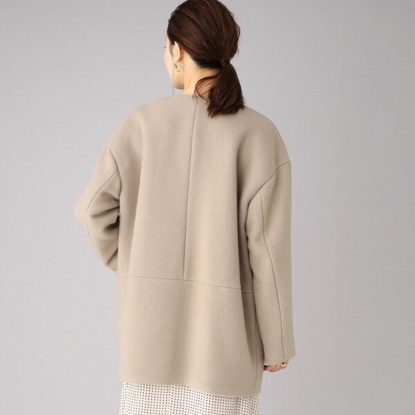 美品 アンタイトル 大きいサイズ きれい色ポンテベロアノーカラーコート 46 ロングコート アウトレット割引