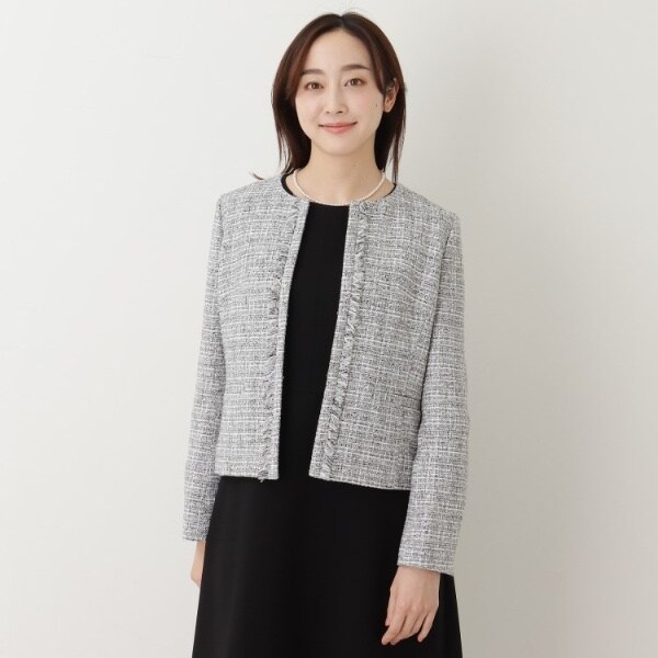 ✨極美品✨アンタイトル　ノーカラー　ツイード　スカートスーツ　セレモニー　L相当 UNTITLED｜【入卒/セレモニー/通勤】ラメツイード ノーカラー