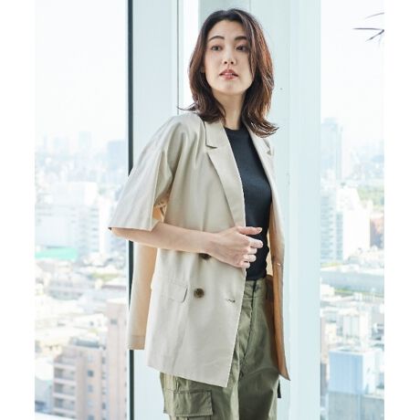 さらっと涼しげ／洗える】リネン混 ダブルブレストジャケット | アン 