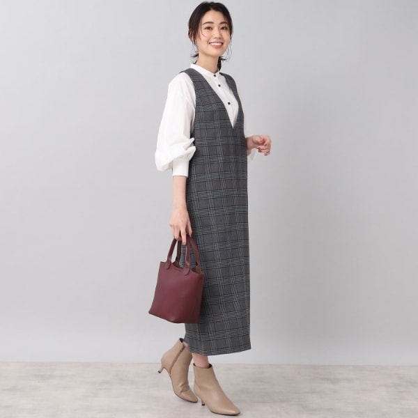新品 アンタイトル スタイリッシュ ダブルクロス ジャンパースカート 洗える UNTITLED（アンタイトル）の「◇【すっきり＆楽に着られる