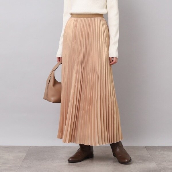 新品　UNTITLED シャイニングプリーツロングスカート　春夏秋 春まで着られる】シャイニングクロス プリーツスカート | アン