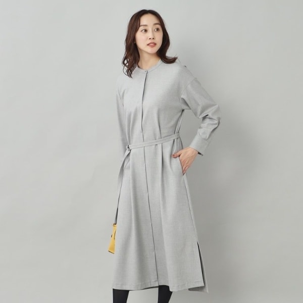 アンタイトル きちんと&きれいめ見え ストレッチ裏起毛 ロングワンピース 紺 きちんと＆きれいめ見え】ストレッチ裏起毛 シャツワンピース