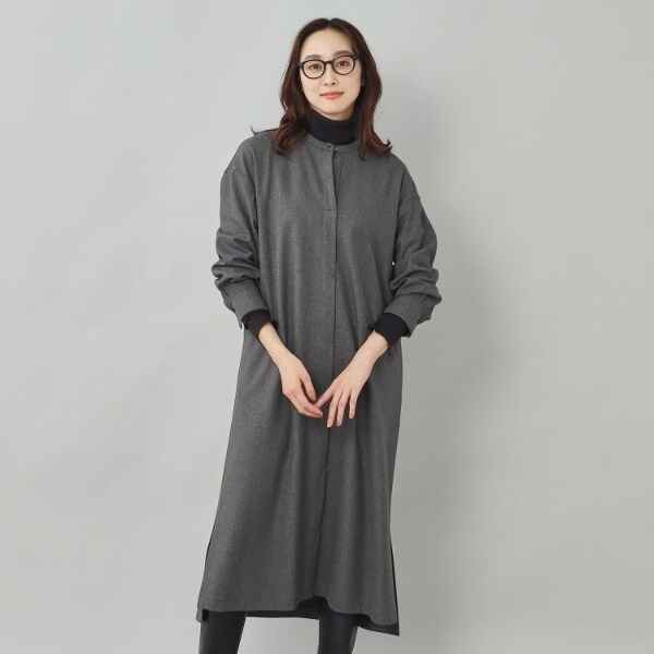 きちんと＆きれいめ見え】ストレッチ裏起毛 シャツワンピース | アン