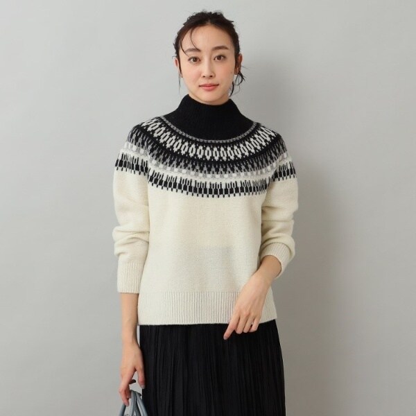 Oggi専属モデル 滝沢カレンさん着用】ジャカード柄ハイネック ニット
