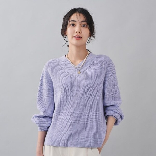 ゆる感／きれいめカラー】Vネッククロップド畔ニット | アンタイトル