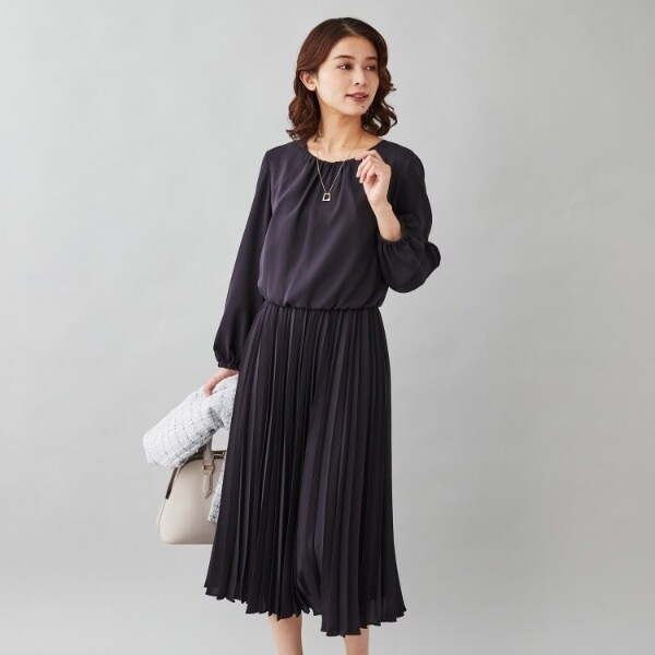 【上品華やか／きちんとシーンに／洗える】ジョーゼット プリーツワンピース 上品華やか／きちんとシーンに／洗える】ジョーゼット プリーツ