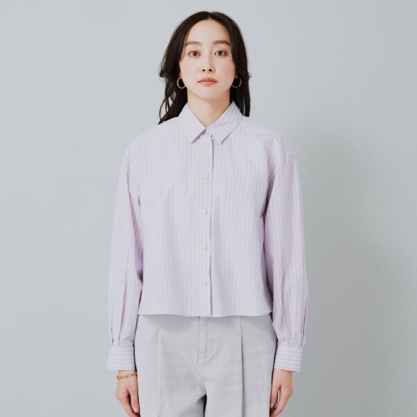 〈ebure〉 コットン ストライプ クロップド丈 シャツ ebure/エブール｜「エブール」の大人ストライプコーデをチェック