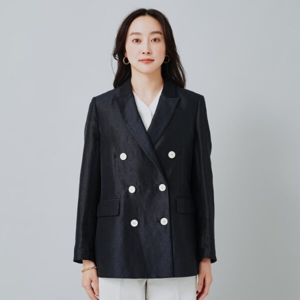 現行!!美品✨アンタイトル　ヴィスコースリネン混ジャケット　大きめデザイン濃紺 アンタイトル UNTITLED ヴィスコースリネン混ジャケット