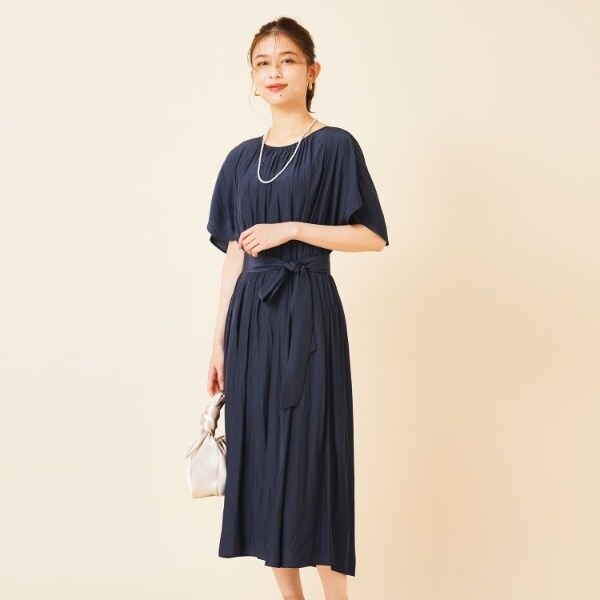 オケージョンワンピース セール】レース×ドットチュールティアード切替え フレア ロング