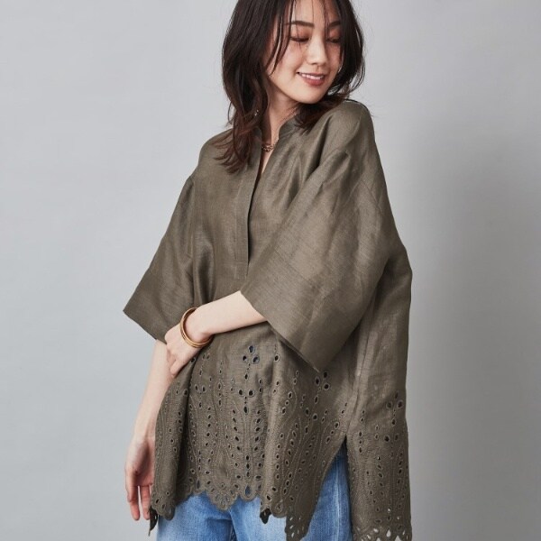 未使用の様子 DoCLASSE リネン 刺繍 アイレット ブラウス 洗える 麻100／洗える／刺繍】アイレットリネン ブラウス | アン