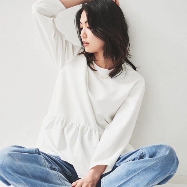 anuans ケープデザインツイードペプラムブラウス ホワイト M
