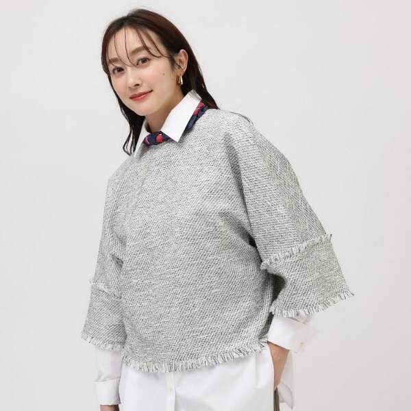 レイヤードもオススメ薄手ツイード素材】ツイードフリンジトップス