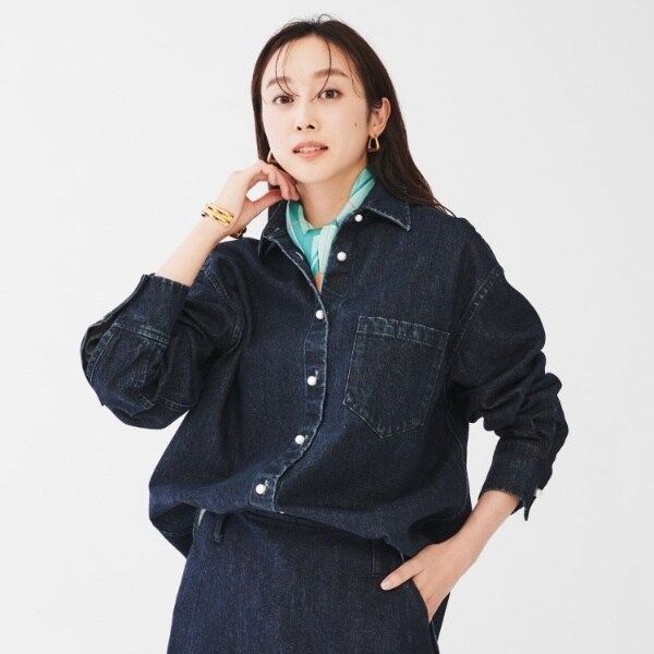 セットアップ可パール調ボタン】ヴィンテージオーバーデニムシャツ